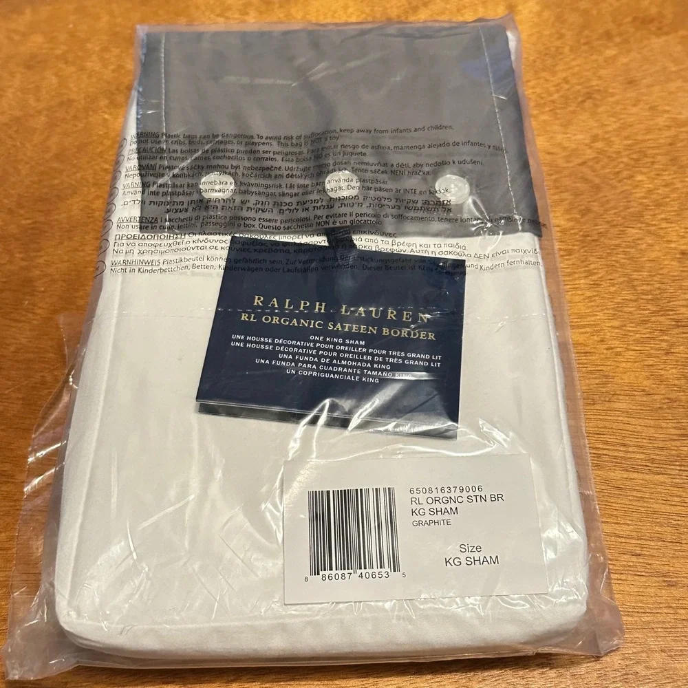 NEW Ralph Lauren Organic Cotton Sateen Border‎ King Sham Graphite